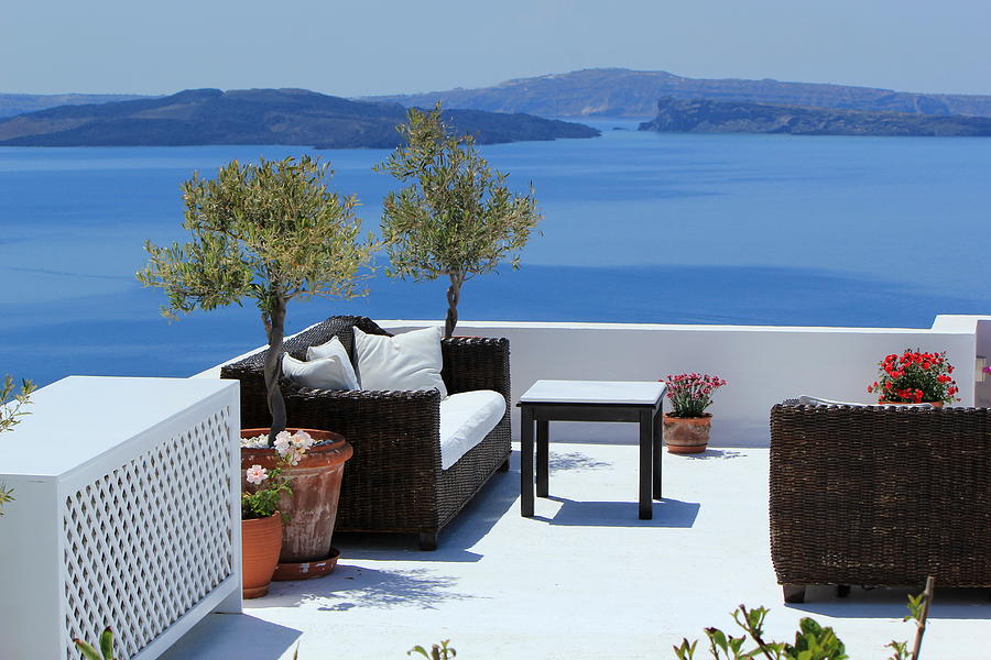 Luxury balcony at Oia, Santorini, Greece Photograph by Elenarts - Elena Duvernay photo