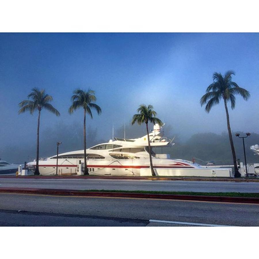 Transportation Photograph - Luxury Yacht At Foggy Miami Beach by Juan Silva