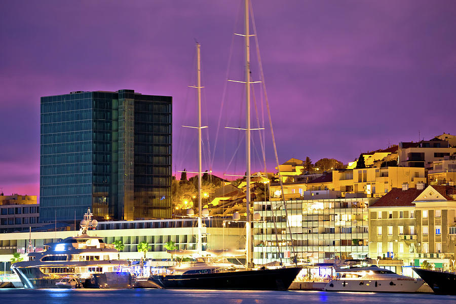 Luxury yachts on Split waterfront evening view Photograph by Brch Photography