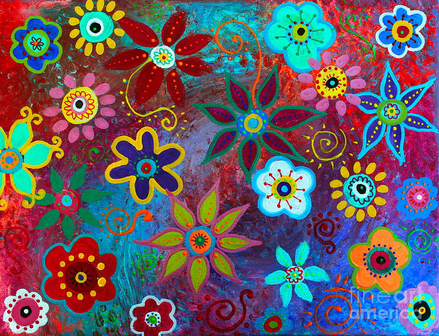 Flower Painting - Lv Whimsical Flowers Iv by Pristine Cartera Turkus