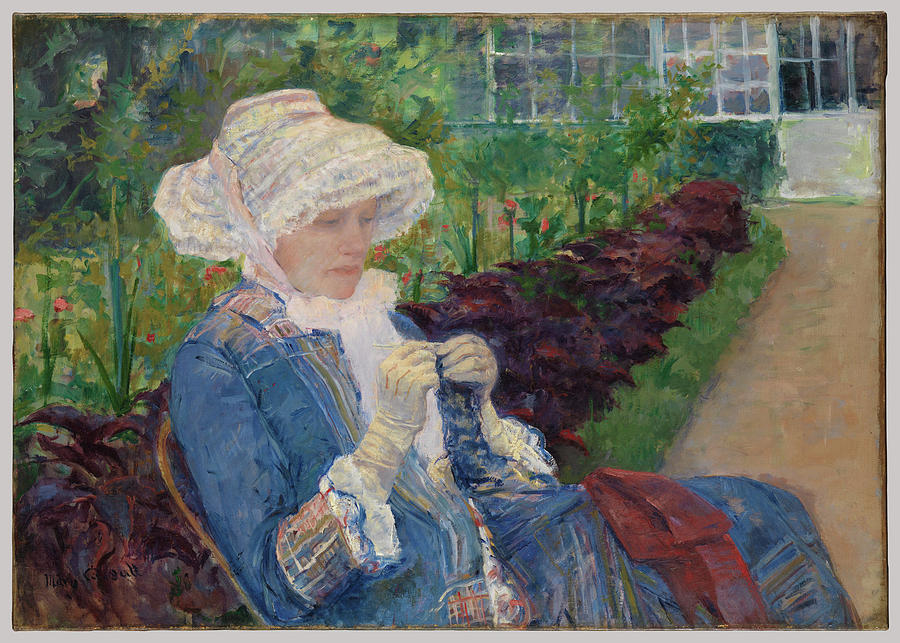 Lydia Crocheting In The Garden Painting