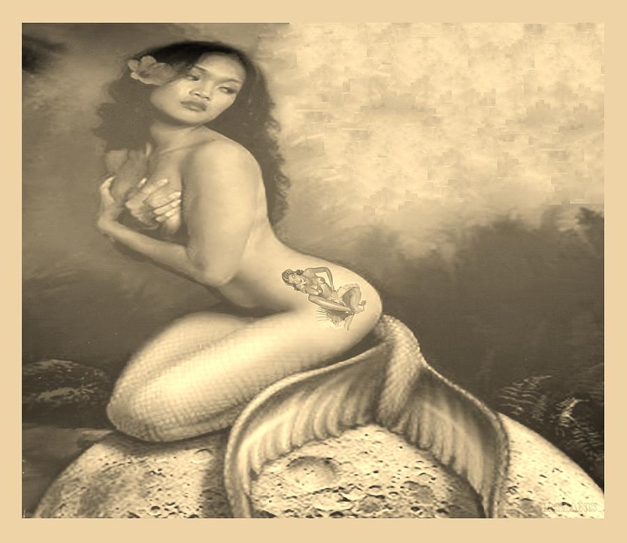 Mermaid Photograph - LYDIA THE TATTOOED MERMAID in SEPIA by Rob Hans