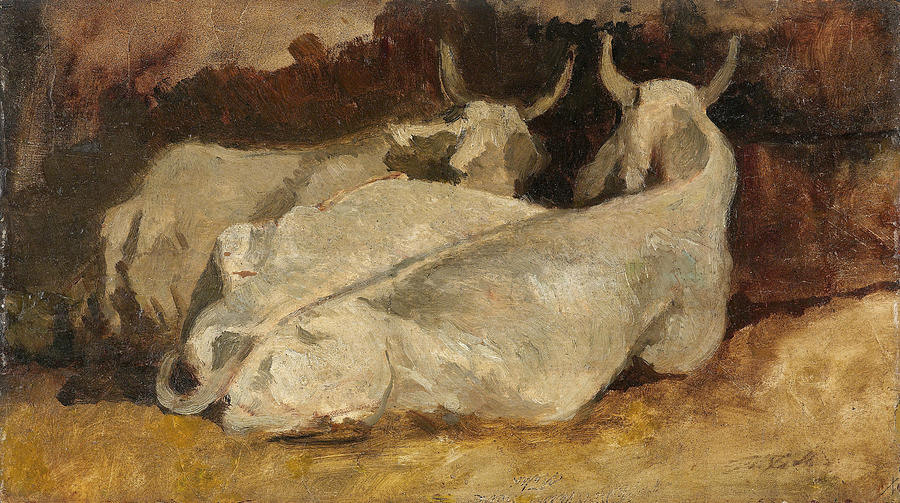 Lying Cows Painting by Giovanni Fattori