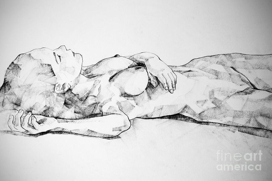 Lying Girl Charcoal Close Up Body Drawing Drawing by Dimitar Hristov