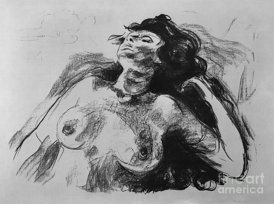 Lying half nude Drawing by Edvard Munch