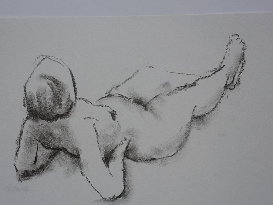 Lying nude women Drawing by Johannes Strieder