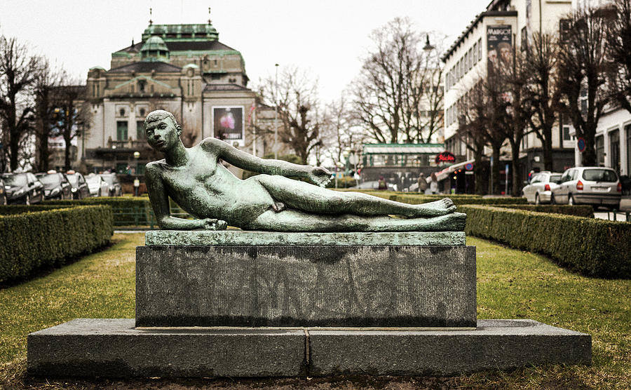 Lying Poet Statue Bergen Norway Photograph by Adam Rainoff