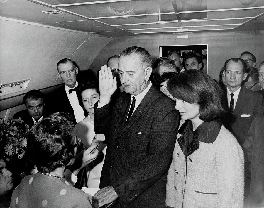 Lyndon Johnson Photograph - Lyndon Johnson Receiving Oath of Office after Kennedy Assassination  by Mountain Dreams