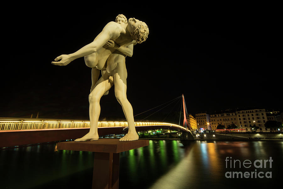 Lyon Bridge Statue By Night Photograph