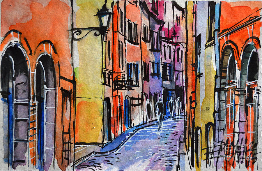 Summer Painting - LYON CITYSCAPE - STREET SCENE #01 - Rue Saint Georges by Mona Edulesco