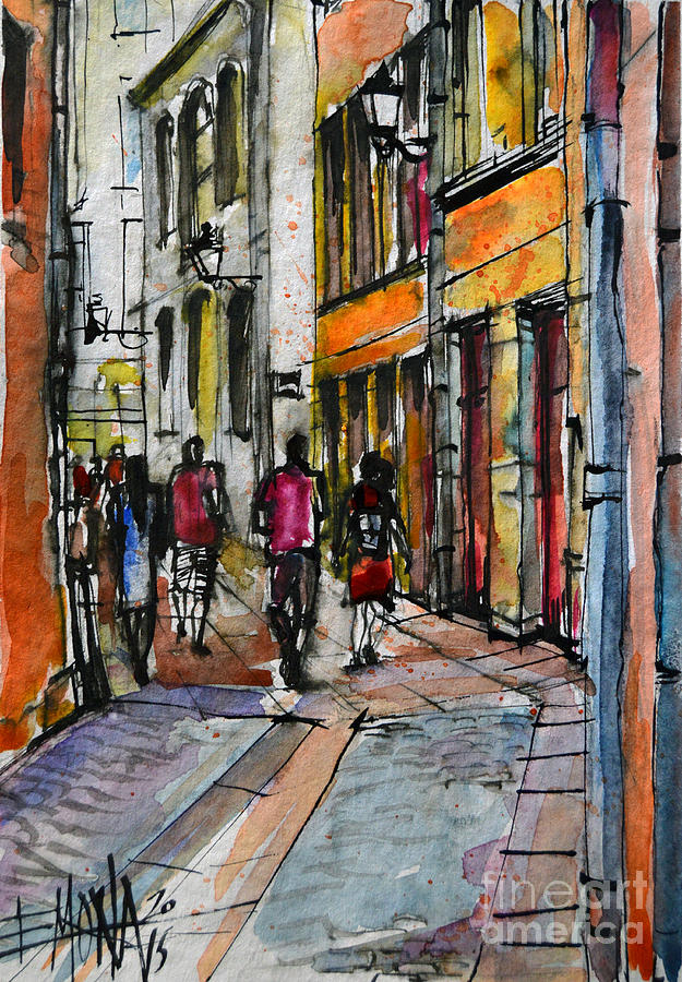 LYON CITYSCAPE - STREET SCENE #02 - Rue de Gadagne Painting by Mona Edulesco