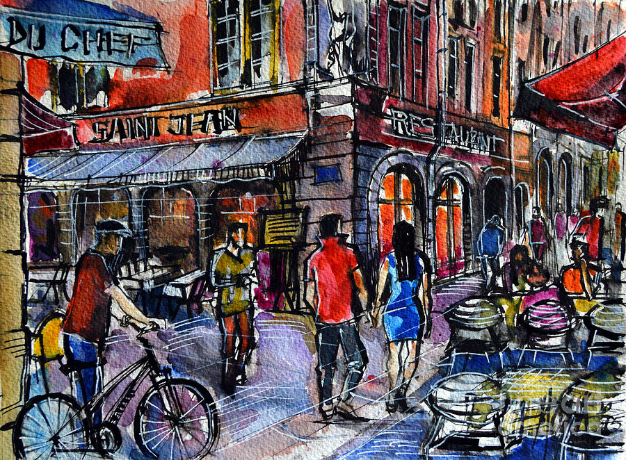 Summer Painting - LYON CITYSCAPE - STREET SCENE #03 - Rue Saint Jean by Mona Edulesco