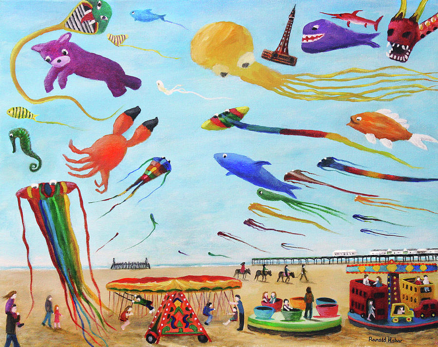 Lytham St Annes on Sea International Kite Festival Painting by Ronald Haber