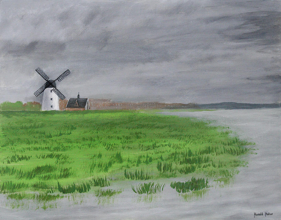 Landscape Painting - Lytham  St Annes on Sea Windmill and Boathouse by Ronald Haber