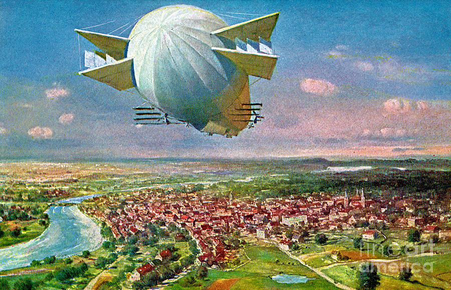 Vintage Painting - LZ3 Zeppelin Vintage Postcard 1908 Restored by Vintage Treasure