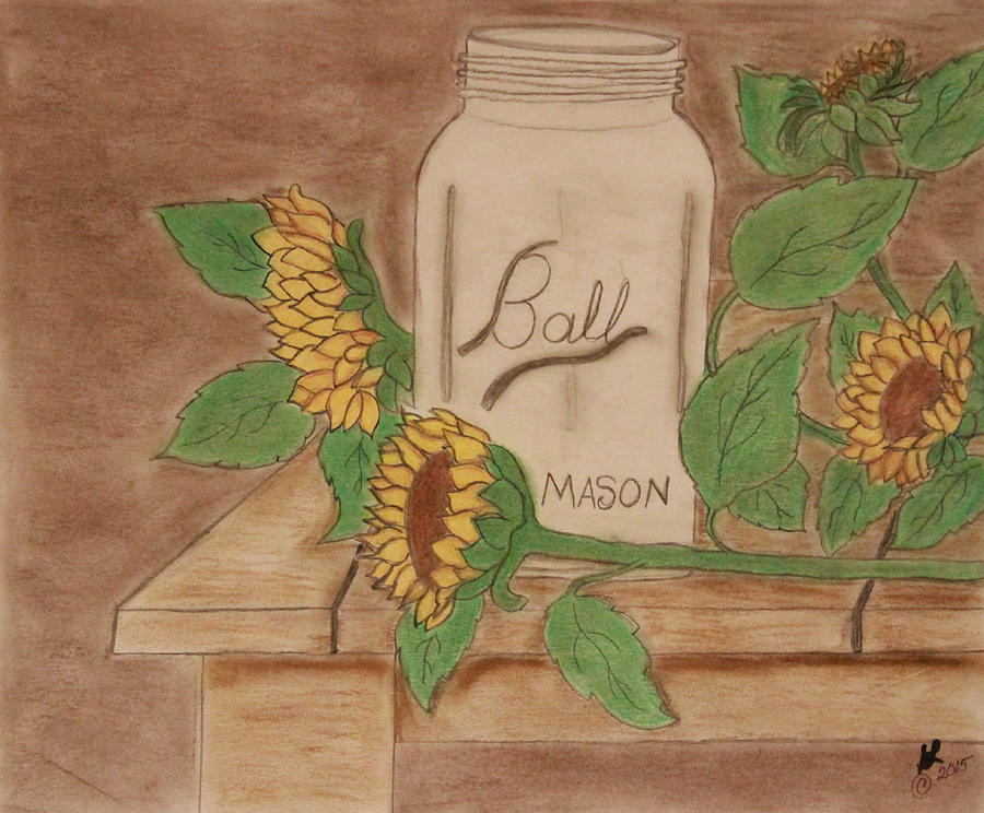 Flowers Still Life Pastel - Mason Jar by Suzon Lemar