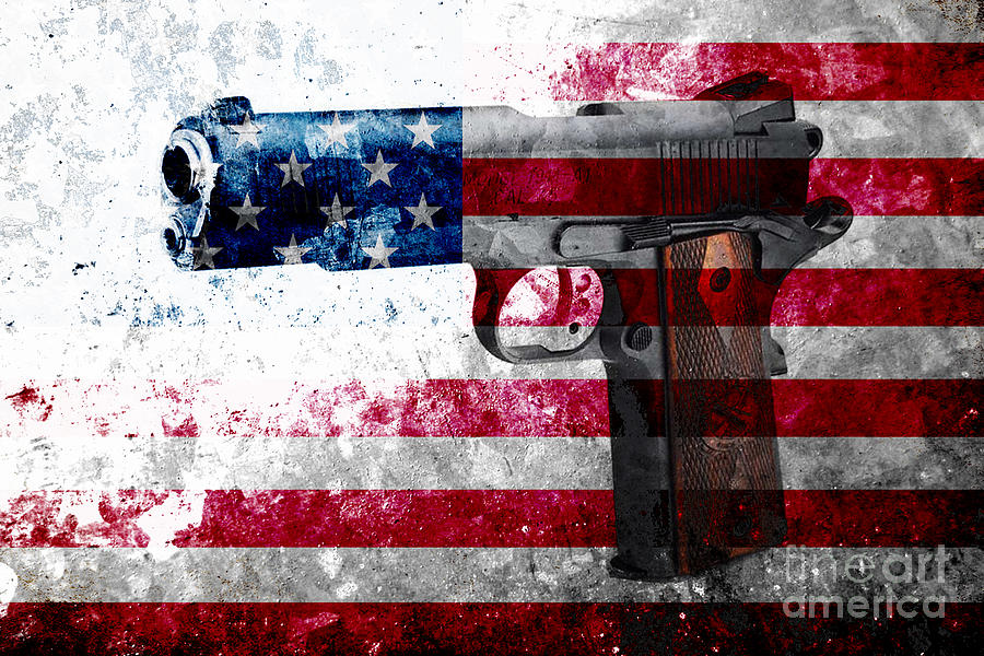 M1911 Colt 45 and American Flag on Distressed Metal Sheet Digital Art by M L C