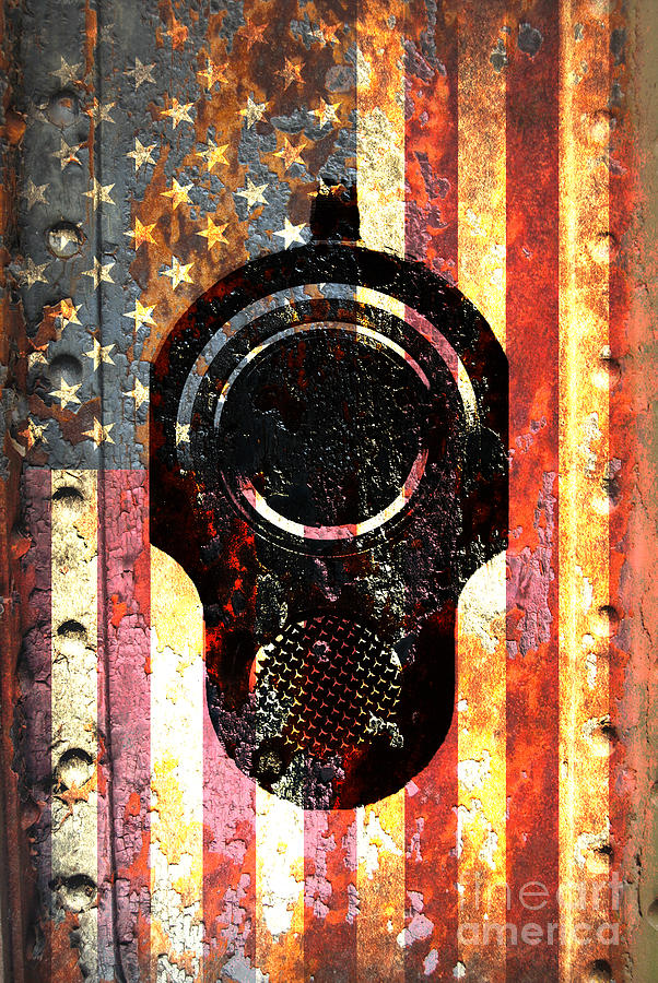 M1911 Colt 45 On Rusted American Flag Digital Art by M L C