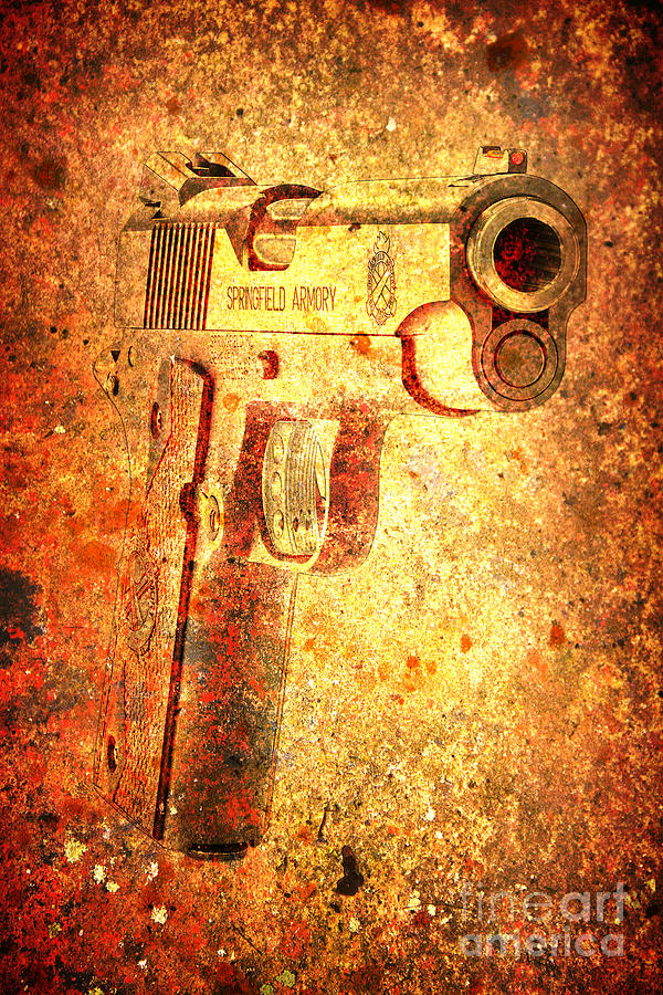 M1911 Muzzle On Rusted Background 3/4 View Digital Art by M L C
