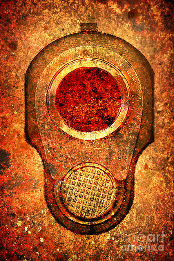 M1911 Muzzle On Rusted Background - With Red Filter Digital Art by M L C