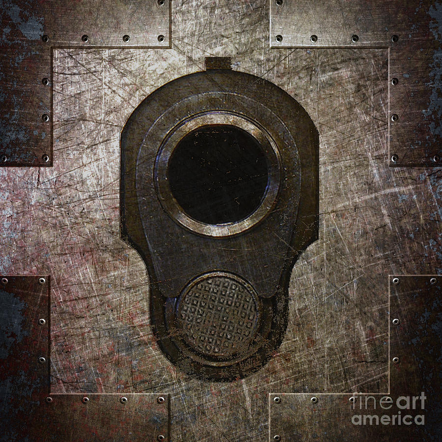 M1911 Muzzle on Rusted Riveted Metal Dark Digital Art by Fred Ber