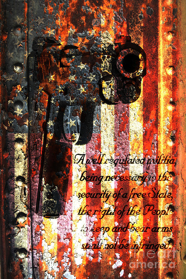 M1911 Pistol And Second Amendment On Rusted American Flag Digital Art by M L C
