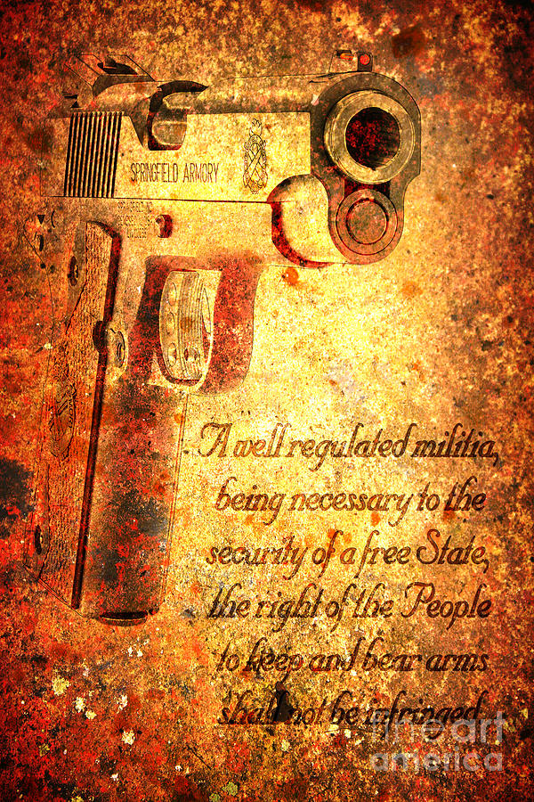 M1911 Pistol And Second Amendment On Rusted Overlay Digital Art by M L C