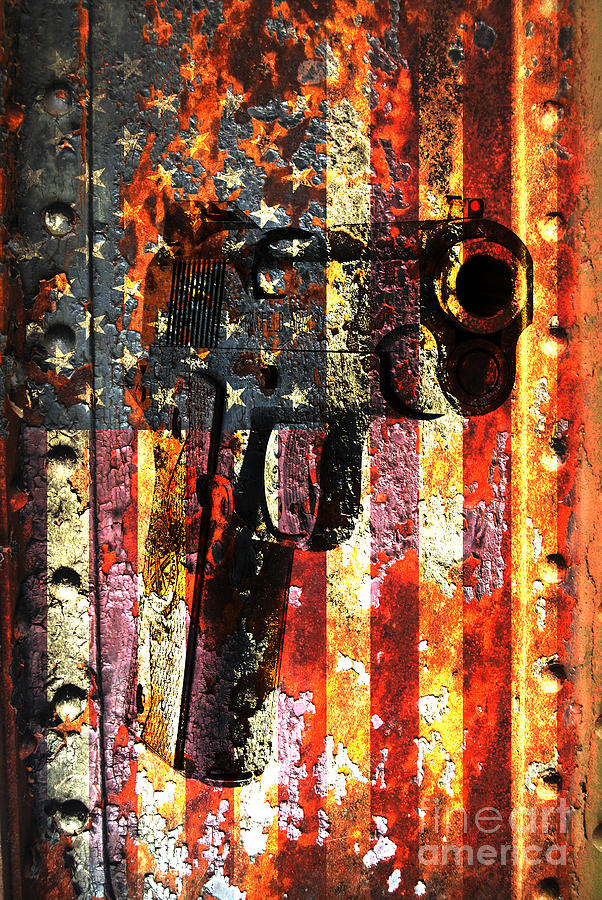M1911 Silhouette On Rusted American Flag Digital Art by M L C