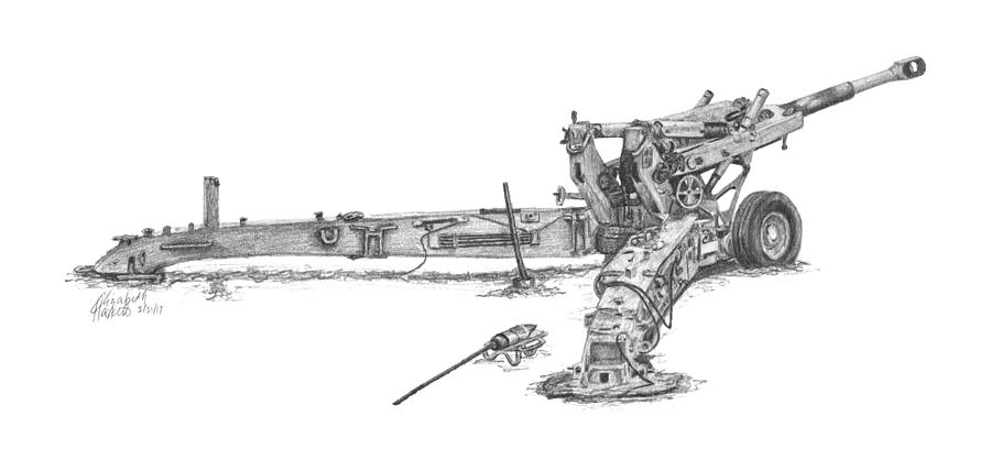 M198 Howitzer - Natural Sized Prints Drawing by Betsy Hackett