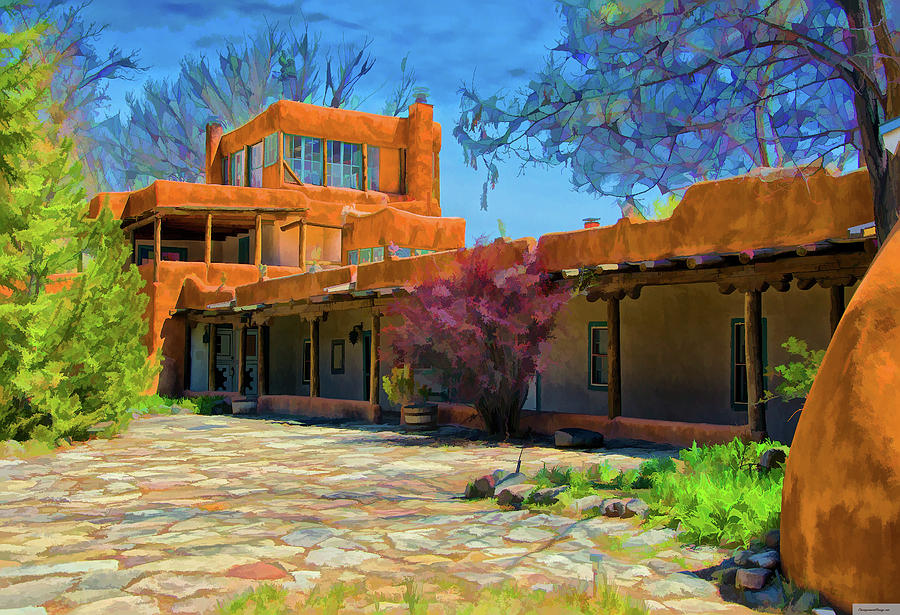 Mabels courtyard as oil Digital Art by Charles Muhle