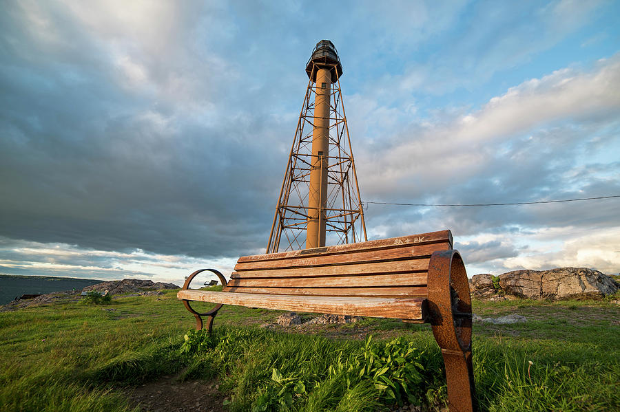 Mablehead Light Tower Marblehead Neck Bench Photograph by Toby McGuire