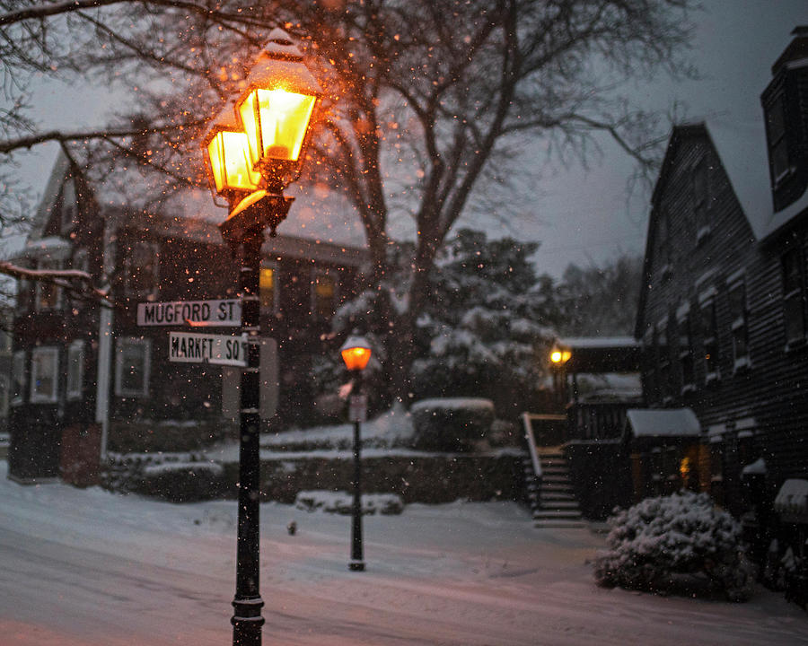 Christmas Photograph - Mablehead Market Square Snowstorm Old Town Lanterns by Toby McGuire