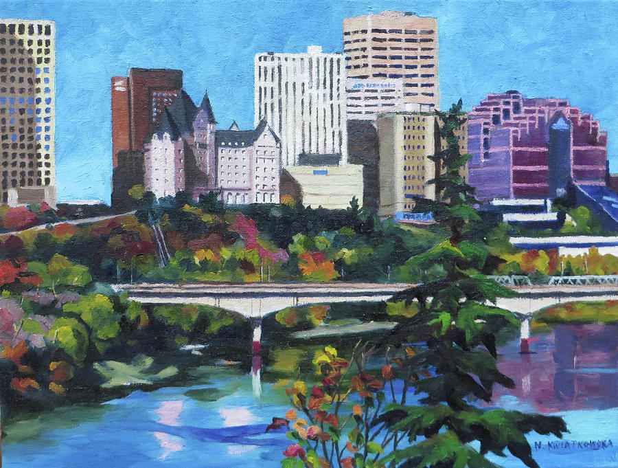 Architecture Painting - Mac Donald Hotel by the river by Nel Kwiatkowska
