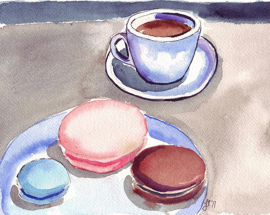 Coffee Painting - Macarons and Coffee by Johanna Pabst