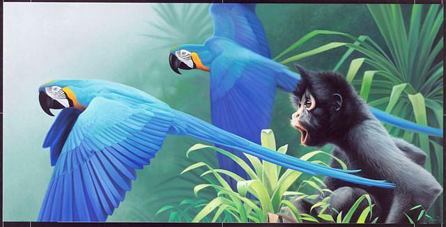 Macaws and Spider Monkey Painting by Daniel Pierce