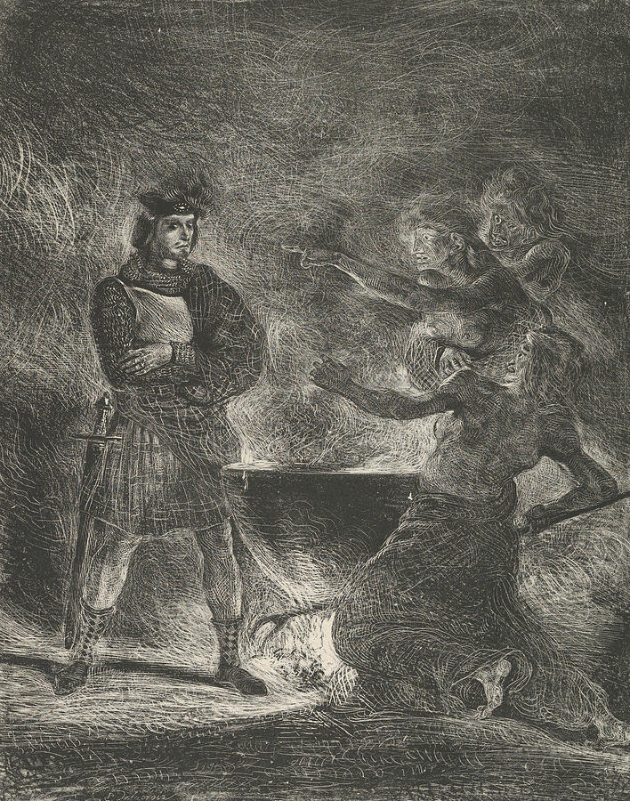 Macbeth Consulting the Witches Relief by Eugene Delacroix