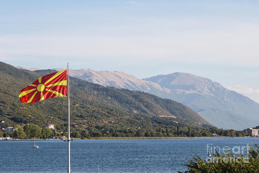 Macedonia flag above the Ohrid lake Photograph by Didier Marti