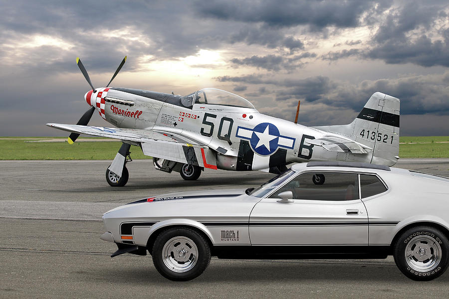 Mach 1 Mustang with p51  Photograph by Gill Billington