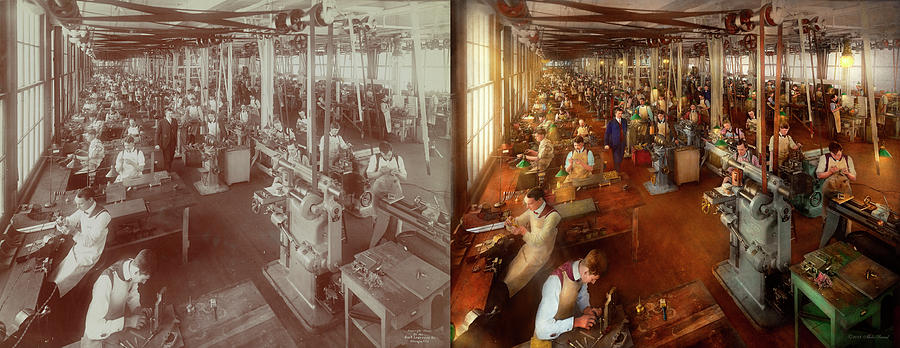Machinist - Hands on work 1904 Side by Side Photograph by Mike Savad