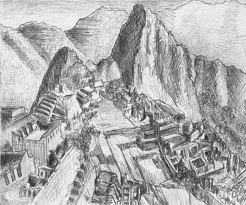 Machu Picchu by Linnea Pergola (2021) : Work on Paper Watercolor, Ink on  Paper - SINGULART