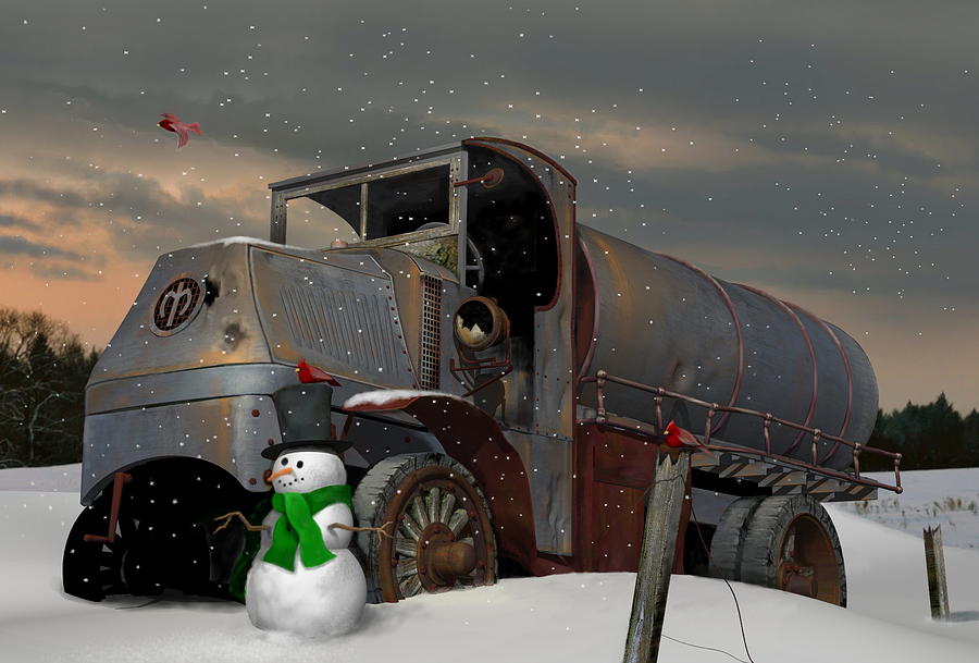 Mack AC with Snowman Digital Art by Stuart Swartz