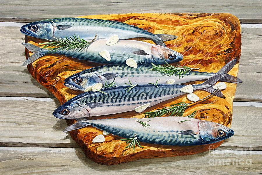 Mackerel on Board Painting by MGL Meiklejohn Graphics Licensing