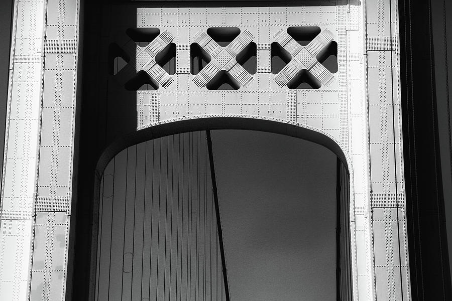 Mackinac Bridge Detail 10 BW Photograph by Mary Bedy