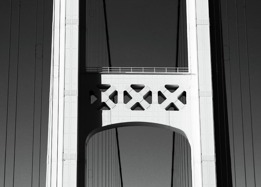 Mackinac Bridge Detail 2 High Contrast BW Photograph by Mary Bedy