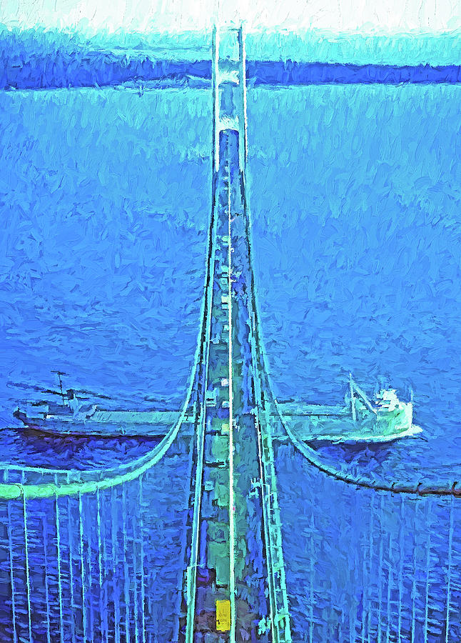 Mackinac Bridge Freighter Digital Art by Dennis Cox