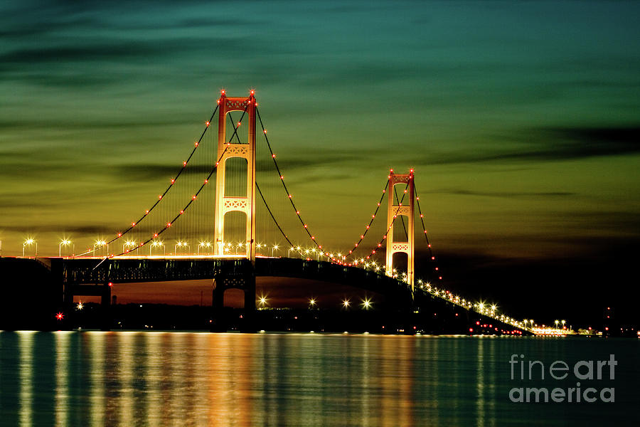 Mackinac Bridge in the Evening Light Photograph by Rich S