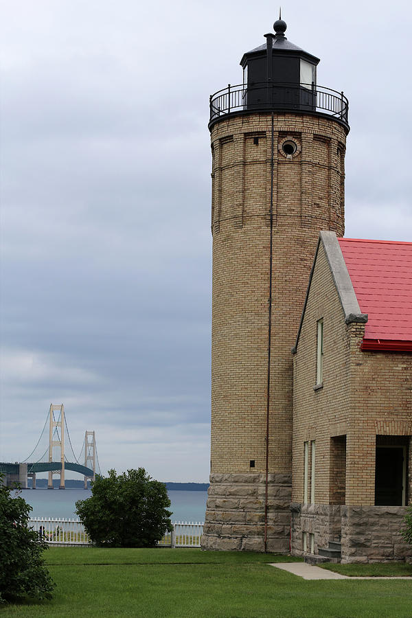 Mackinac Point Light and Bridge Photograph by Mary Bedy