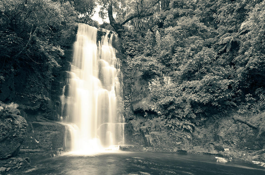 Black And White Photograph - Maclean Falls New Zealand by U Schade