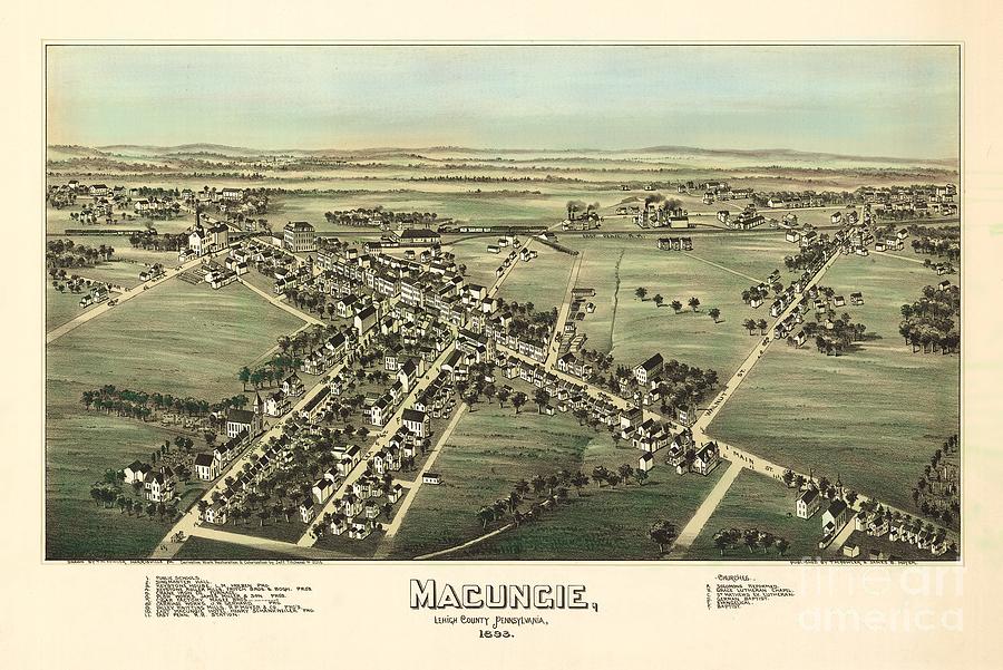 Macungie Drawing - Macungie Pennsylvania Birdseye Print by Fowler-Titchenal