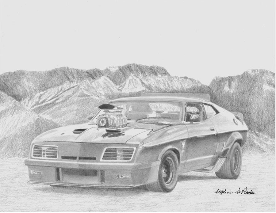 Mad Max V8 Interceptor Classic Car Art Print Drawing By Stephen Rooks